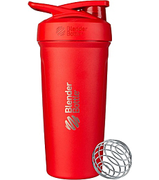 BlenderBottle Strada Shaker Cup Insulated Stainless Steel Water Bottle with Wire Whisk, 24-Ounce, Red
