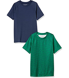 Amazon Essentials Boys' UPF 50+ Short-Sleeve Swim Shirt, Green/Navy, Shark, Medium