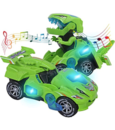 Toys for 3-6 Year Old Boys Transforming Car Toys with LED Light and Music Dinosaur Toy Birthday Gifts for 4 5 6 7 Year Old Boy (Green) by huwairen