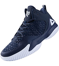 PEAK High Top Mens Basketball Shoes Lou Williams Streetball Master Breathable Non Slip Outdoor Sneakers Cushioning Workout Shoes for Fitness Navy Blue