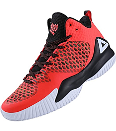 PEAK High Top Mens Basketball Shoes Lou Williams Streetball Master Breathable Non Slip Outdoor Sneakers Cushioning Workout Shoes for Fitness Fluorescent Orange