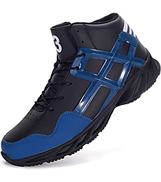 Joomra Mens Work Tennis Shoes High Top Leather Cushion Sport Footwear Blue Leather Lace up Size 9.5 Jogging Basketball Daily Anti Slip Fashion Sneakers 43