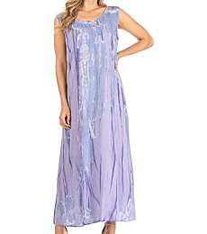 Sakkas TD-670 - Raquel Women's Casual Sleeveless Maxi Summer Caftan Column Dress Tie-Dye - Light Blue - OS