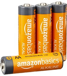 Amazon Basics 4 Pack AA High-Performance Alkaline Batteries, 10-Year Shelf Life
