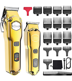 Hatteker Hair Clipper & Trimmer Set for Men IPX7 Waterproof Cordless Barber Clipper for Hair Cutting Kit with T-Blade Trimmer Beard Trimmer Kids Clipper Professional USB Rechargeable (Gold)