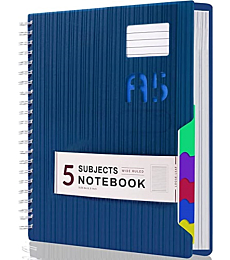 5 Subject Spiral Notebook Hardcover Spiral Notebook with Tabs Wide Ruled Notebooks with Dividers 250 Pages for Writing Journal Home Office School Supplies 5.6''x8.1'' Blue