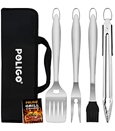 POLIGO 5PCS BBQ Grill Accessories for Outdoor Grill Set Stainless Steel Camping BBQ Tools Grilling Tools Set for Father's Day Birthday Presents, Grill Utensils Set Ideal Grilling Gifts for Men Dad