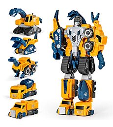 MIEBELY Toddler Robot Construction Vehicles Set – 5Pcs Transforming Robots for Kids - Magnetic Toys with Durable Connectors – Easy DIY Assembly Function – 5-in-1 Educational STEM Toys