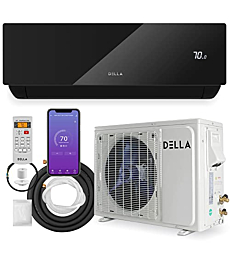 DELLA 18000 BTU Wifi Enabled 17 SEER2 Cools Up to 650 Sq.Ft 208-230V Energy Efficient Mini Split Air Conditioner & Heater Ductless Inverter System, with 1 Ton Heat Pump (JPB Series)