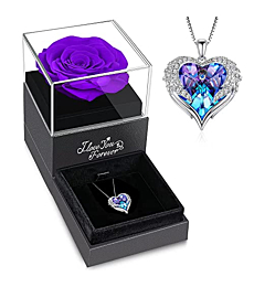 NEWNOVE Valentines Day Gifts for Her, Preserved Purple Rose with Angel Wings Necklace for Women, Romantic Gifts for Wife Grandma Mom and Girlfriend, Anniversary Birthday Gifts for Her