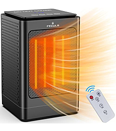 Electric Portable Space Heater - 1500W Adjustable PTC Fast Heating Ceramic Heater Features Timer and Oscillation, Mini Heater with Remote Control for Bedroom,Desk,Office and Indoor Use (Black)