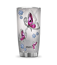 64HYDRO 20oz Birthday Gifts for Women, Mom, Friend Gifts for Women Birthday Unique Inspirational Gifts Purple Crystal Butterfly Tumbler Cup with Lid, Double Wall Vacuum Insulated Travel Coffee Mug