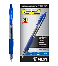 PILOT G2 Premium Refillable & Retractable Rolling Ball Gel Pens, Fine Point, Blue Ink, 12 Count (31021)