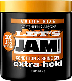 SoftSheen-Carson Let's Jam! Shining and Conditioning Hair Gel by Dark and Lovely, Extra Hold, All Hair Types, Styling Gel Great for Braiding, Twisting & Smooth Edges, Extra Hold, 14 oz