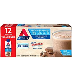 Atkins Gluten Free Protein-Rich Shake, Milk Chocolate Delight, Keto Friendly (Pack of 12), 11 Fl Oz