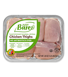 Just Bare Chicken Natural Fresh Chicken Thighs | No Antibiotics Ever | Boneless | Skinless | 1.25 LB