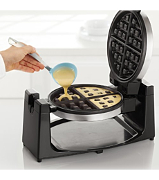 BELLA Classic Rotating Non-Stick Belgian Waffle Maker, Perfect 1" Thick Waffles, PFOA Free Non Stick Coating & Removeable Drip Tray for Easy Clean Up, Browning Control, Stainless Steel