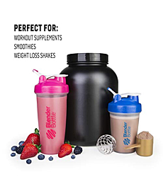 BlenderBottle Classic Shaker Bottle Perfect for Protein Shakes and Pre Workout, 20-Ounce (3 Pack), Blue and Red and Black