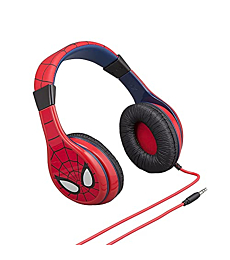 eKids Spiderman Kids Headphones, Adjustable Headband, Stereo Sound, 3.5Mm Jack, Wired Headphones for Kids, Tangle-Free, Volume Control, Childrens Headphones Over Ear for School Home, Travel