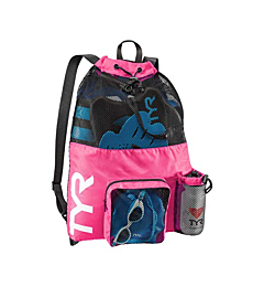 TYR Big Mesh Mummy Backpack For Wet Swimming, Gym, and Workout Gear , Pink