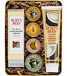 Burt's Bees Easter Basket Stuffers Gifts, 5 Body Care Products, Classics Set - Original Beeswax Lip Balm, Cuticle Cream, Hand Salve, Res-Q Ointment, Hand Repair Cream & Foot Cream, in Giftable Tin
