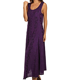 Sakkas 15221 - Maya Floral Embroidered Sleeveless Button Up Rayon Dress - Purple - L/XL