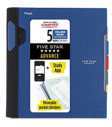 Five Star Advance Spiral Notebook + Study App, 5 Subject, College Ruled Paper, 11" x 8-1/2", 200 Sheets, With Spiral Guard and Movable Dividers, Pacific Blue, 1 Count (73150)
