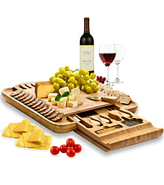 Premium Bamboo Cheese Board Set - Large Charcuterie Boards & Cheese Board with Knife Set - Kitchen Wine Meat Cheese Platter - Unique Wedding Gift and Housewarming Gifts