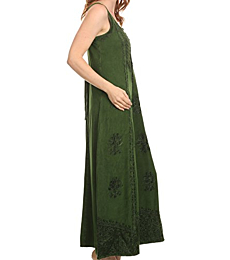 Sakkas 15229 - Stella Long Tank Top Adjustable Caftan Corset Dress with Embroidery - Green - S/M