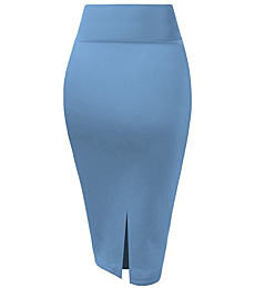 Hybrid & Company Women's Techno/Scuba Stretchy Office Pencil Skirt KSK43584 1139 Blue L