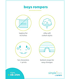 Simple Joys by Carter's Baby Boys' Rompers, Pack of 3, Grey/Navy/Blue, Stripe/Dinosaur, 0-3 Months
