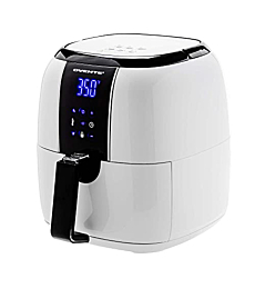 Ovente Electric Air Fryer 3.2-Quart for Grilling Roasting with Digital LED Touch Display Non-Stick Fry Basket & Pan, 1400 Watt Power Air Oven & Oilless Cooker with Temperature Control, White FAD61302W