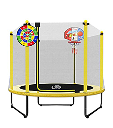 LANGXUN 60" Trampoline for Kids - 5ft Outdoor & Indoor Mini Toddler Trampoline with Net, Basketball Hoop, Birthday Gifts for Kids, Gifts for Boys & Girls, Baby Toddler Trampoline Toys, Age 1-7