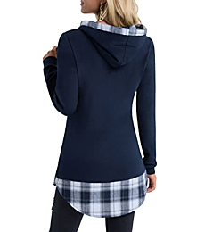 DJT Women's Funnel Neck Check Contrast Pullover Hoodie Top Medium Navy-White