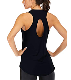 ICTIVE Yoga Tops for Women Loose fit Workout Tank Tops for Women Backless Sleeveless Keyhole Open Back Muscle Tank Running Tank Tops Workout Tops Racerback Gym Summer Tank Tops Black L
