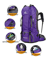 60L Waterproof Ultra Lightweight Hiking Backpack with Rain Cover,Outdoor Sport Daypack Travel Bag for Climbing Camping touring (Purple)