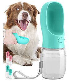 MalsiPree Dog Water Bottle, Leak Proof Portable Puppy Water Dispenser with Drinking Feeder for Pets Outdoor Walking, Hiking, Travel, Food Grade Plastic (12oz, Blue)