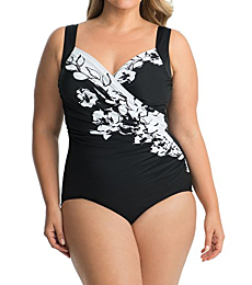 Miraclesuit Women's Plus Size Swimwear Sub Rosa Sanibel Underwire Bra One Piece Swimsuit, Black/White, 18 Plus