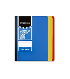Amazon Basics Wide Ruled Composition Notebook, 100 Sheet, Assorted Solid Colors, 4-Pack