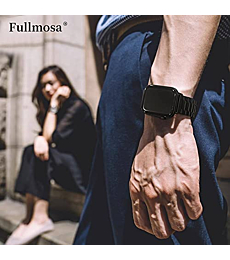 Fullmosa Compatible Apple Watch Band 42mm 44mm 45mm 38mm 40mm 41mm, Stainless Steel iWatch Band with Case for Apple Watch Series 7/6/5/4/3/2/1/SE, 42mm 44mm 45mm Black