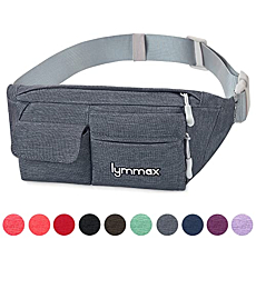 Lymmax Slim Fanny Packs for Women - Water Resistant Running Waist Belt Bag Pouch with 4 Pockets Phone Holder Crossbody for Men Workout Travel Gym Exercise Large Capacity