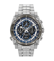 Bulova Men's Precisionist in Stainless Steel with 8-Hand Chronograph Watch, Blue and Yellow Accents, Black Dial Style: 96B175