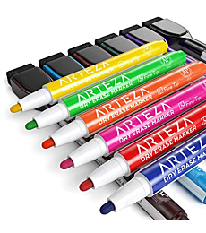 Arteza Magnetic Dry Erase Markers with Eraser, Pack of 24, Fine Tip, 12 Assorted Colors with Low-Odor Ink, Whiteboard Pens, Office Supplies for School, Office, or Home