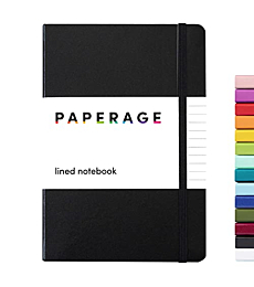 PAPERAGE Lined Journal Notebook, (Black), 160 Pages, Medium 5.7 inches x 8 inches - 100 gsm Thick Paper, Hardcover