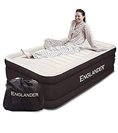 ﻿﻿Englander Queen Size Air Mattress w/ Built in Pump - Luxury Double High Inflatable Bed for Home, Travel & Camping - Premium Blow Up Bed for Kids & Adults - Brown