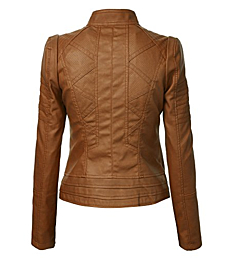 Lock and Love LL WJC746A Womens Vegan Leather Motorcycle Jacket XL Camel
