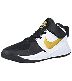 Nike Unisex-Kid's Team Hustle D 9 Pre School Basketball Shoe, Black/Metallic Gold-White, 11.5C Regular US Little Kid