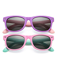 Kids Polarized Sunglasses TPEE Rubber Flexible Shades for Girls Boys Age 3-9 (Rosepink/Grey+Purple/Grey)