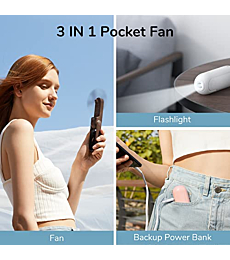 JISULIFE 3 IN 1 Handheld Fan, USB Rechargeable Mini Portable Small Pocket Fan [14-21 Working Hours] with Power Bank, Flashlight Feature for Eyelash, Makeup, Outdoor-Dark Blue