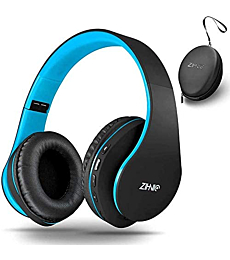 Bluetooth Headphones Over-Ear, Zihnic Foldable Wireless and Wired Stereo Headset Micro SD/TF, FM for Cell Phone,PC,Soft Earmuffs &Light Weight for Prolonged Wearing (Black/Blue)
